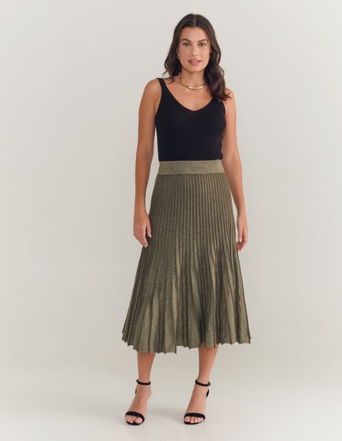 Saia Tricot Lurex - Verde Militar