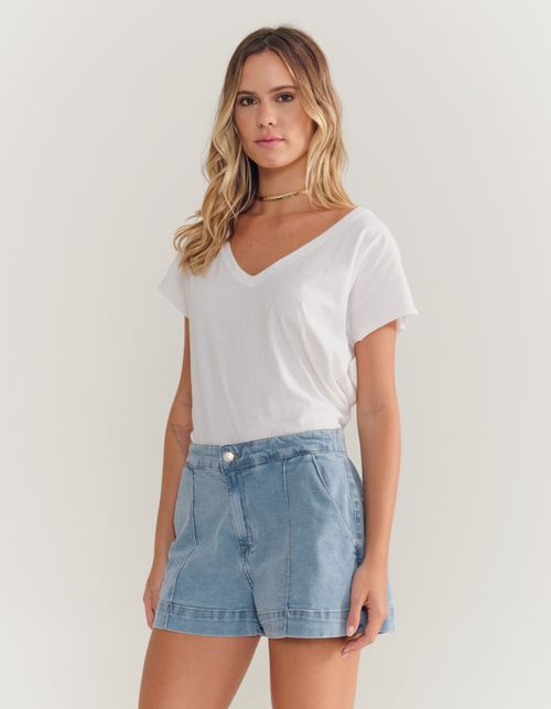 Short Alfaiataria Jeans - Denim Medio