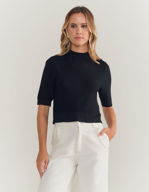 Blusa Tricot Manga Curta Modal Fresh - Preto