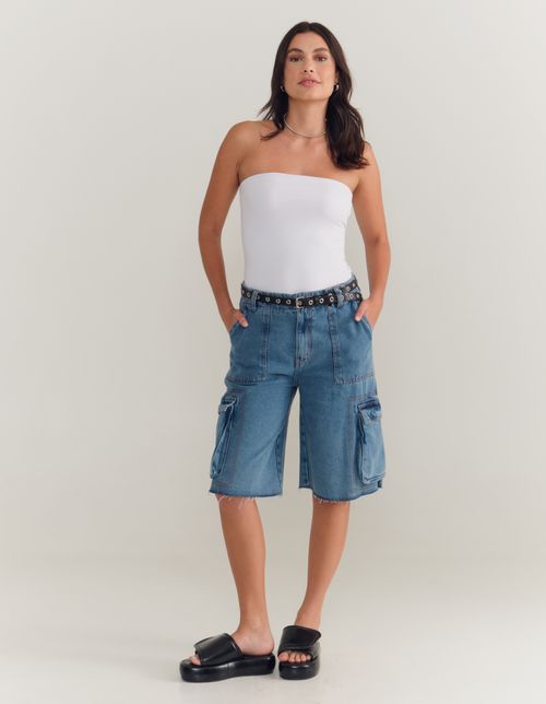 Bermuda Jeans Cargo Cool - Denim Claro