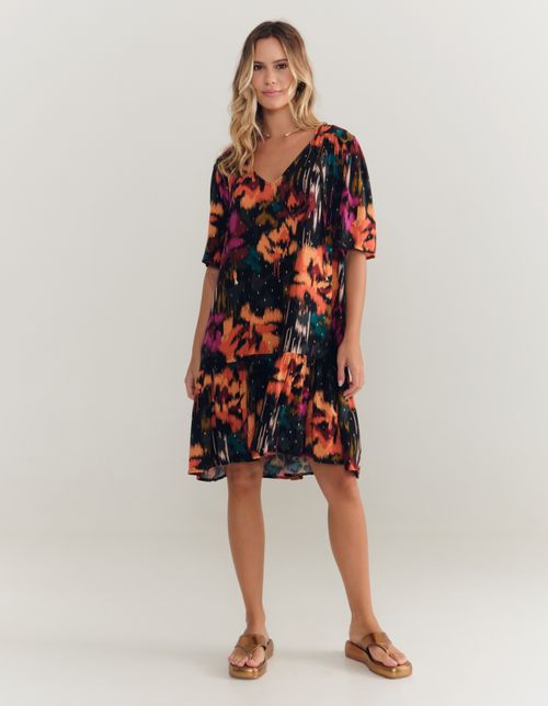 Vestido Curto Estampado Floral Blur - Preto