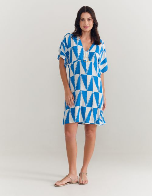 Vestido Curto Estampado Blue - Azul Ceu