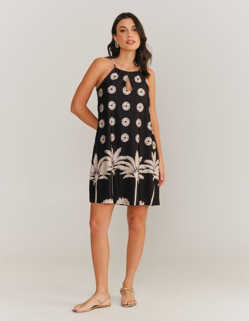 Vestido Curto Estampado Ventos - Preto