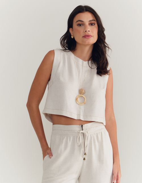Blusa Recortes Linen - Natural
