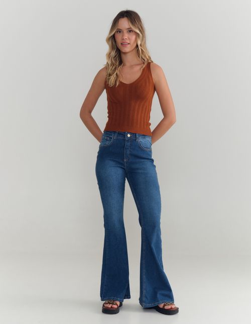 Regata Tricot Canelado Decote v - Cobre Escuro