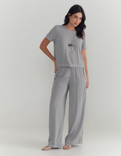 Calça Cós Elástico Com Amarração - Cinza