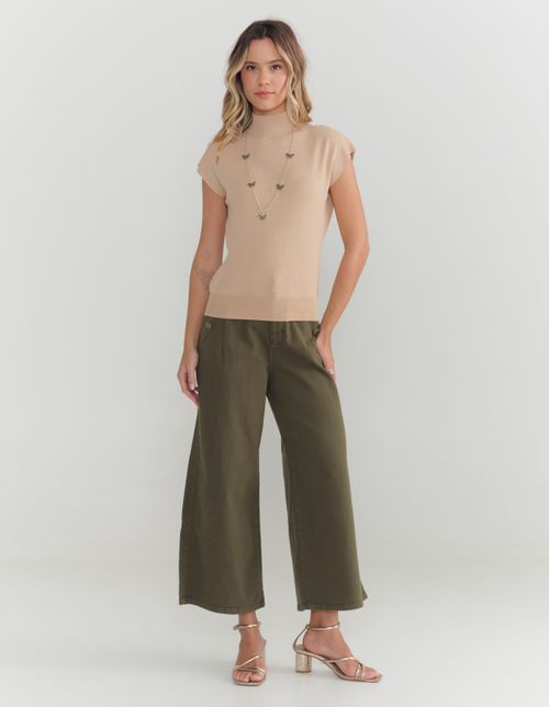 Blusa Tricot Gola Alta Modal Fresh - Caqui