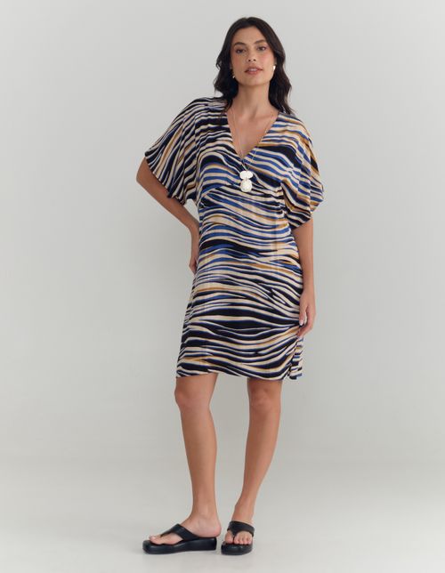 Vestido Curto Estampado Zebra Color - Areia