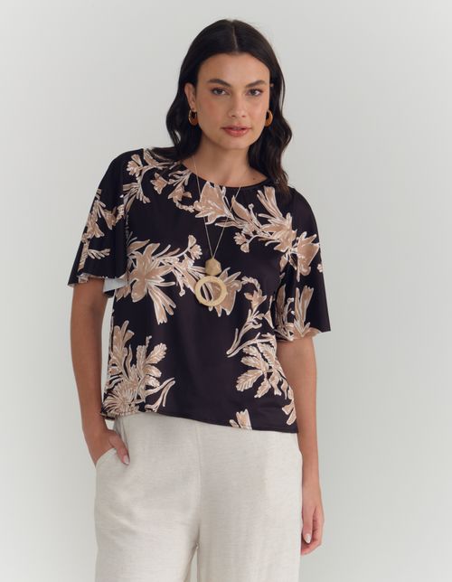 Blusa Estampada Floral Noite - Preto