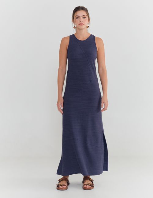 Vestido Longo Recortes a Fio - Azul Noite