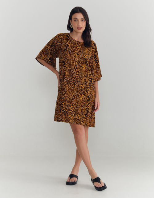 Vestido Curto Estampado Onça - Caramelo