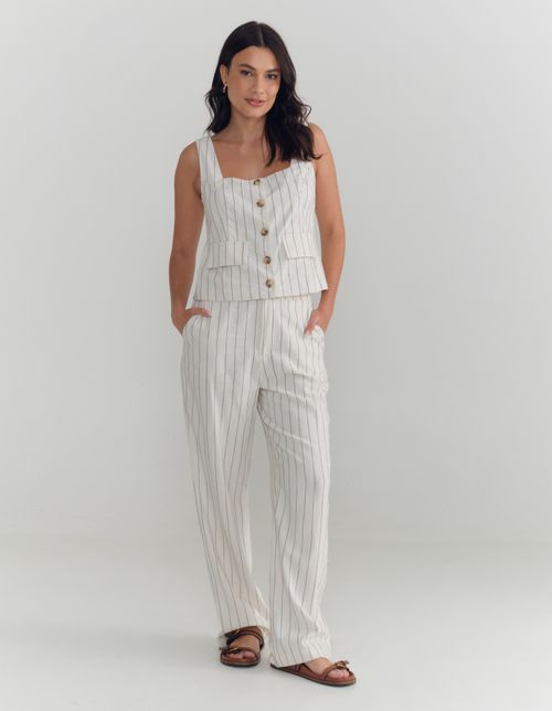 Blusa Fio Tinto Botões - Off White