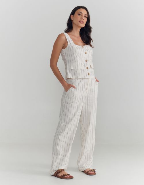 Calça Fio Tinto Botões - Off White