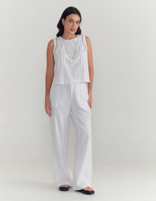 Calça Listras Maquinetada - Areia