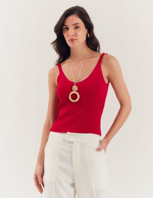 Regata Tricot Decote v - Vermelho