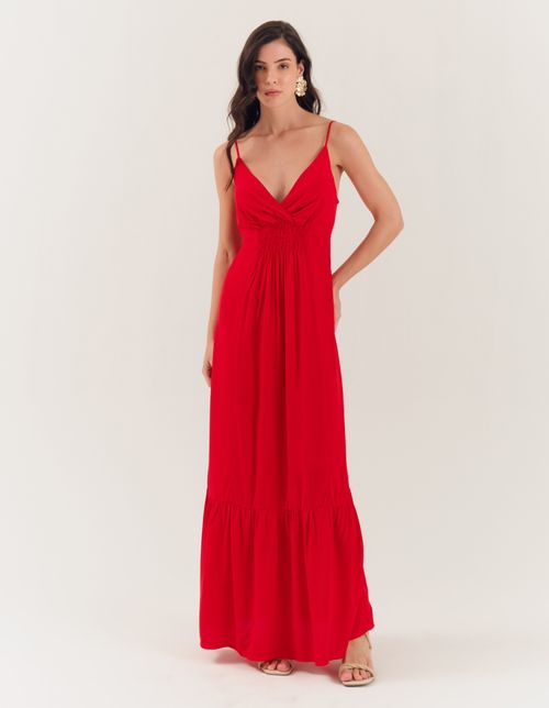 Vestido Longo Detalhe Busto - Vermelho