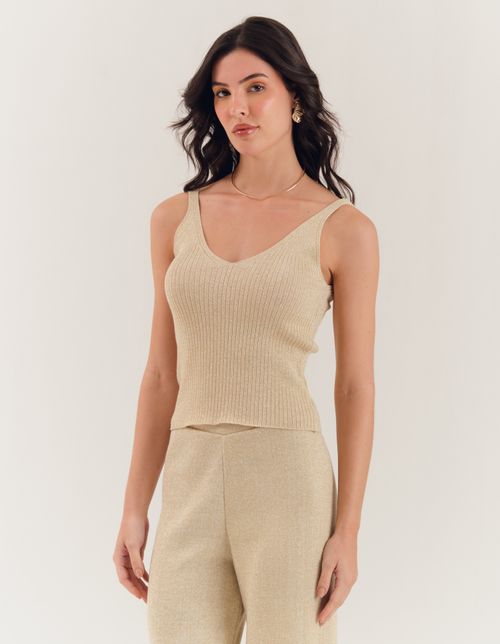 Regata Tricot Decote v Lurex - Dourado