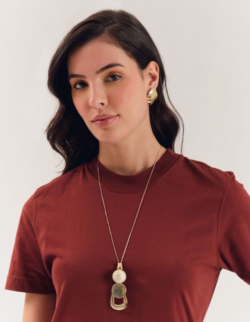 Colar Longo Resina Metal Gancho - Dourado