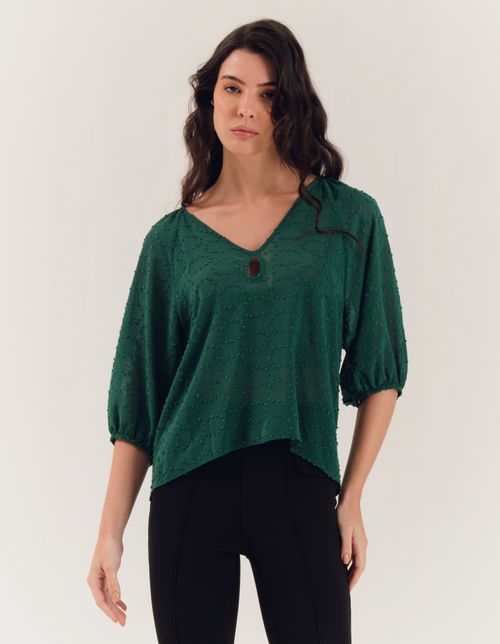 Blusa Manga 3/4 Poá Brilho - Verde