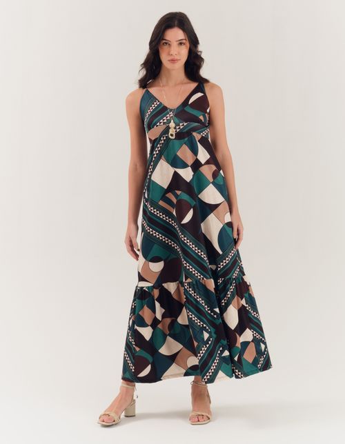 Vestido Longo Estampado Lenço Milene - Preto