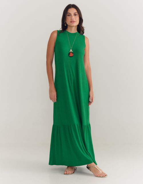Vestido Longo Marias Decote Canoa - Verde Palmeira