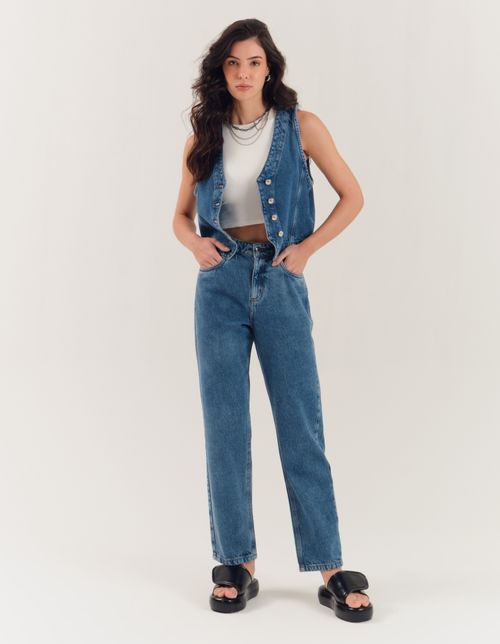 Calça Reta Jeans - Denim Medio
