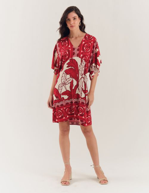 Vestido Curto Estampado Palm Red - Off White