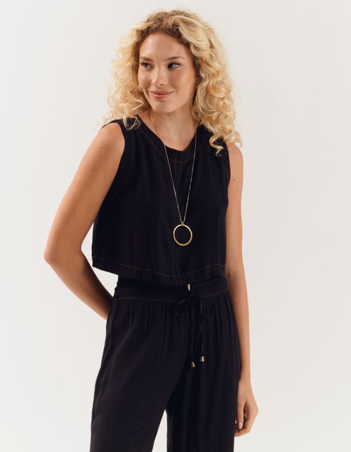 Blusa Recortes Twill - Preto