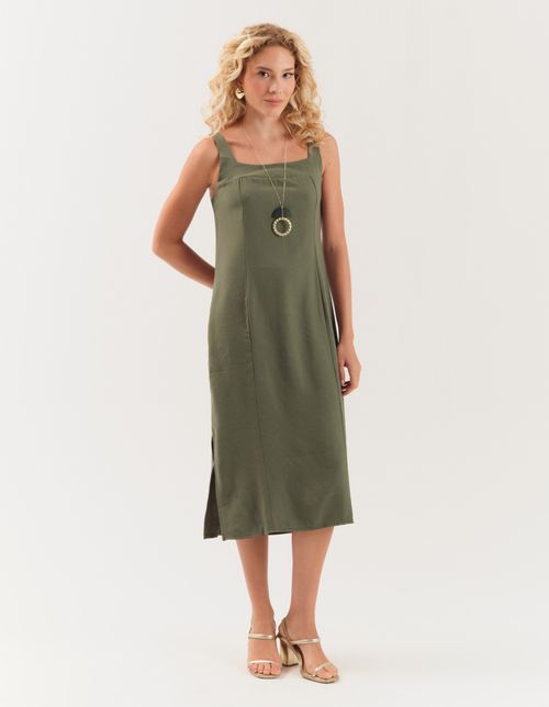 Vestido Midi Alça Larga - Verde Militar
