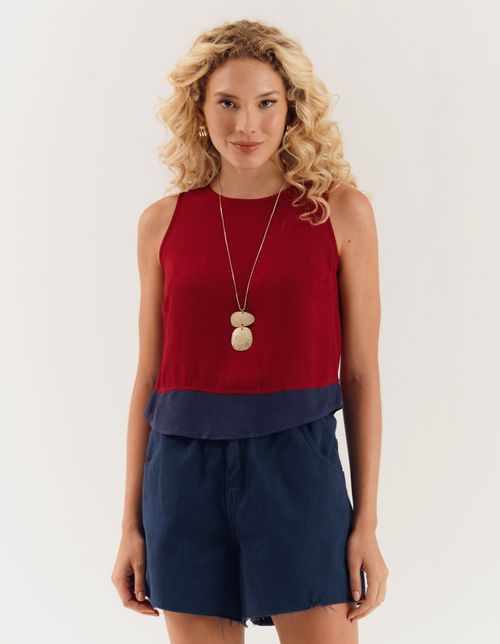 Blusa Twill Recorte Bicolor - Vinho