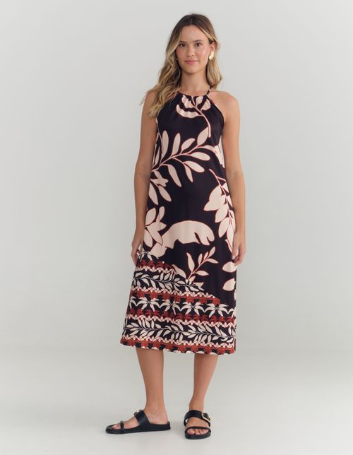 Vestido Midi Estampado Kika - Preto