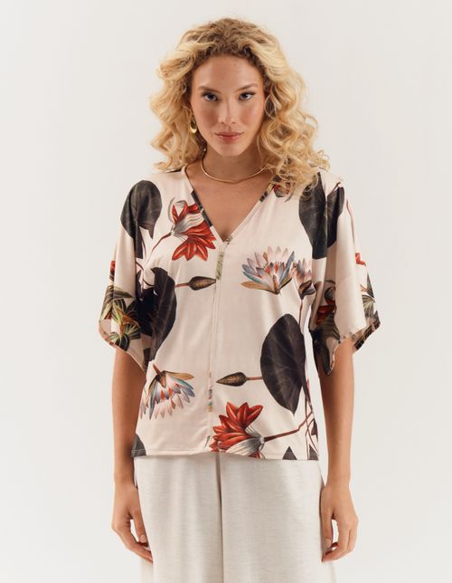 Blusa Estampada Floral Botânico - Verde Oliva