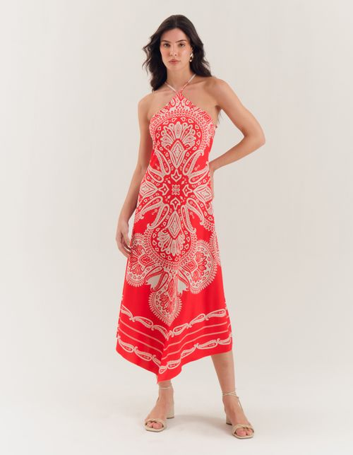 Vestido Midi Estampado Paola - Vermelho