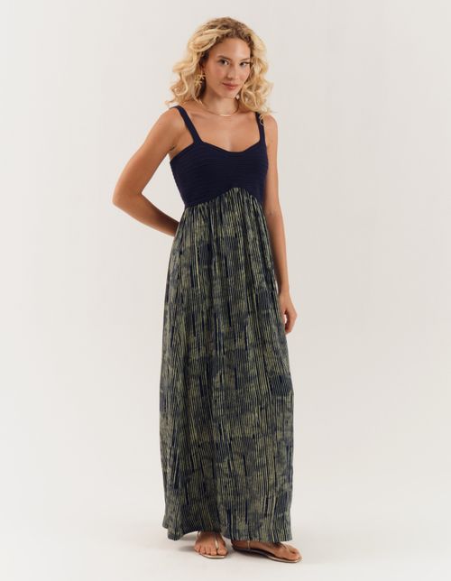 Vestido Busto Tricot Estampado Seiva - Verde Oliva