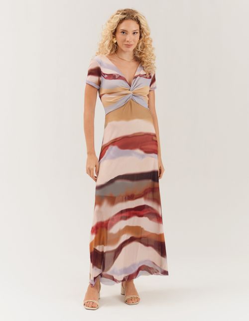 Vestido Longo Estampado Falésia - Areia