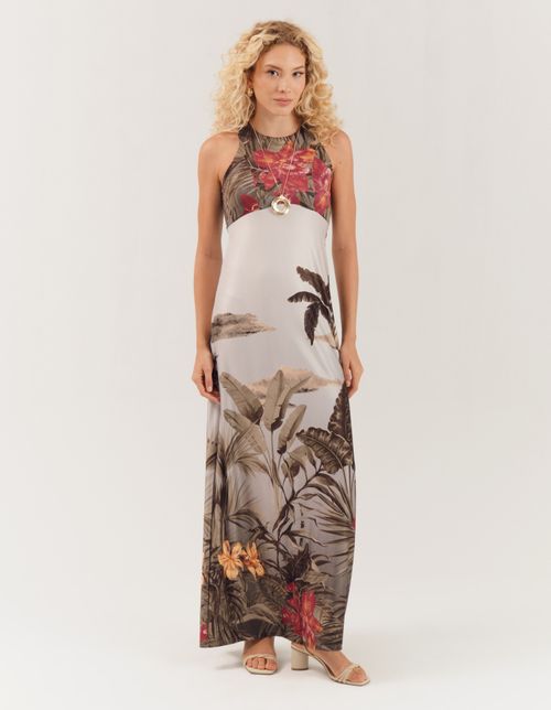 Vestido Longo Estampado Horizonte - Verde Oliva