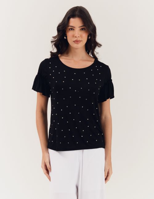 Blusa Brilhos Strass - Preto
