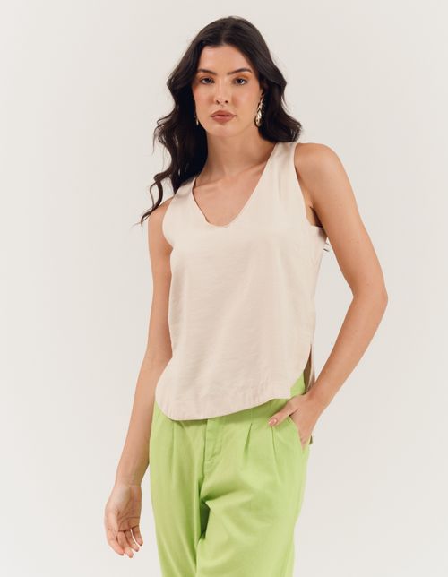 Blusa Sem Manga Fraldada - Areia