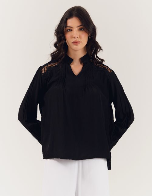 Blusa Detalhe Manga - Preto