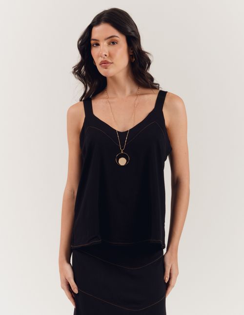 Blusa Detalhe Pesponto Contrastante - Preto