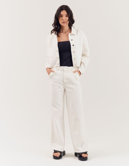 Calça Cargo Recortes a Fio Sarja - Off White