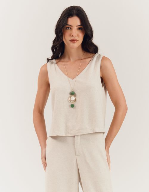 Blusa Linho Detalhe Vivos - Areia