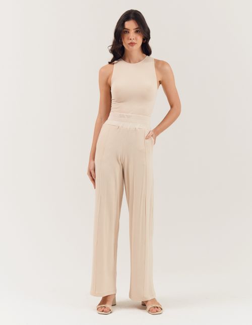 Calça Cós Elástico Detalhado - Areia
