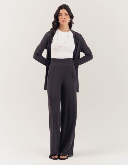 Calça Cós Elástico Detalhado - Chumbo