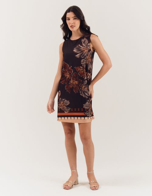 Vestido Curto Estampado Floral Riscado - Preto