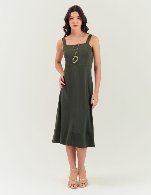 Vestido Midi Pespontos Moletinho - Verde Oliva