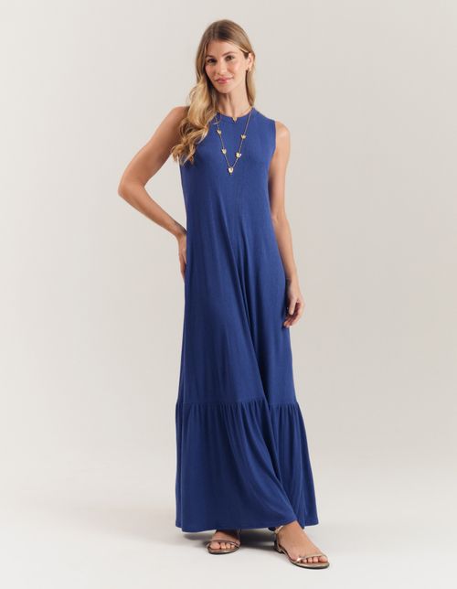 Vestido Longo Marias Decote Canoa - Azul Royal