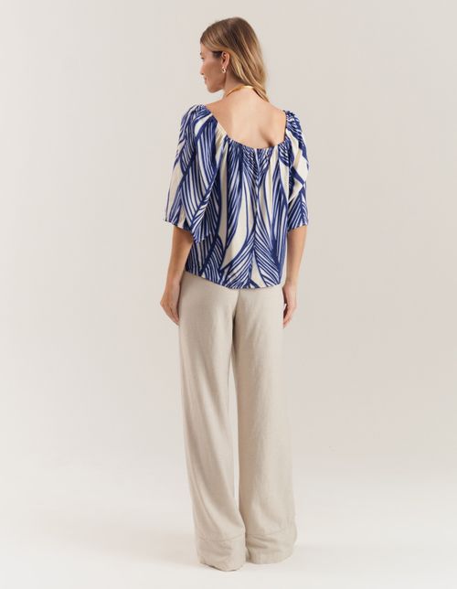 Blusa Estampada Folhagem Blue - Off White
