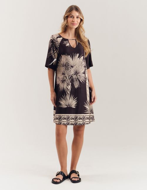 Vestido Curto Estampado Maxi Palm - Preto