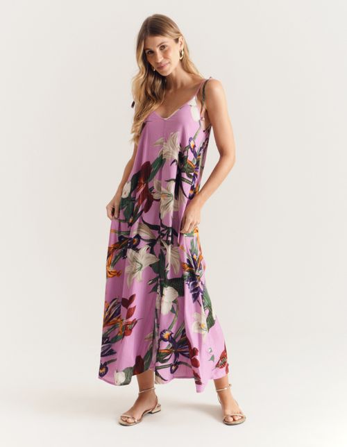 Vestido New Longo Estampado Lírio Lilás - Lilas